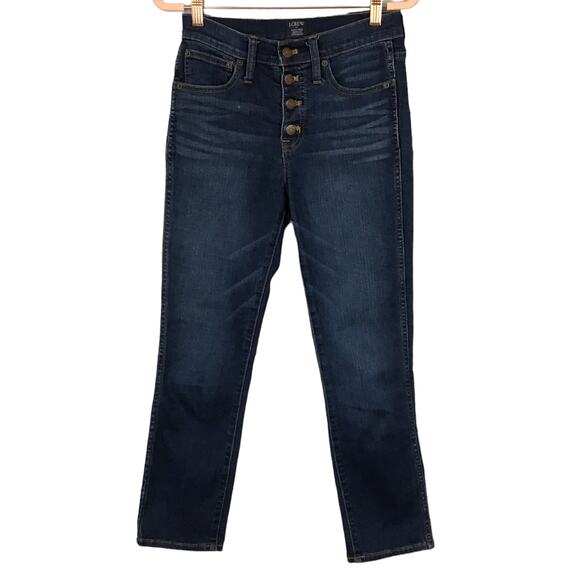 J. Crew High Rise Vintage Straight Ankle Crop Button Fly Dark Rinse Wash Jean 25 - Picture 3 of 8